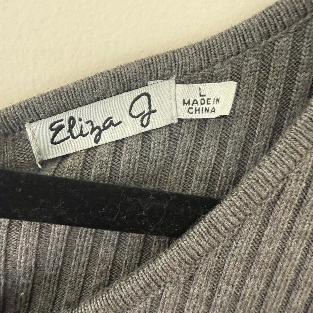 Eliza J Womens Colorblock Knit Sweater Dress Navy Grey Pink Zip Back Size L‎